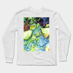 Wet pebbles and leaves, river, water, nature, rain, winter, xmas, fall, leaves, tropical, summer, holidays, art, exotic Long Sleeve T-Shirt